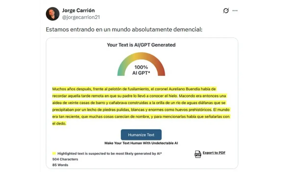 Detectores de IA marcan que el inicio de Cien años de soledad no pudo haber sido escrito por un ser humano