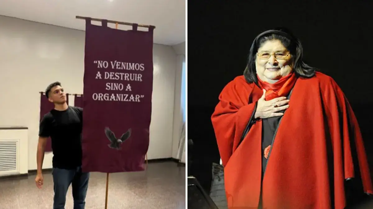 El coordinador de Radio Nacional Tucumán, Enzo Ferreira, y Mercedes Sosa. 