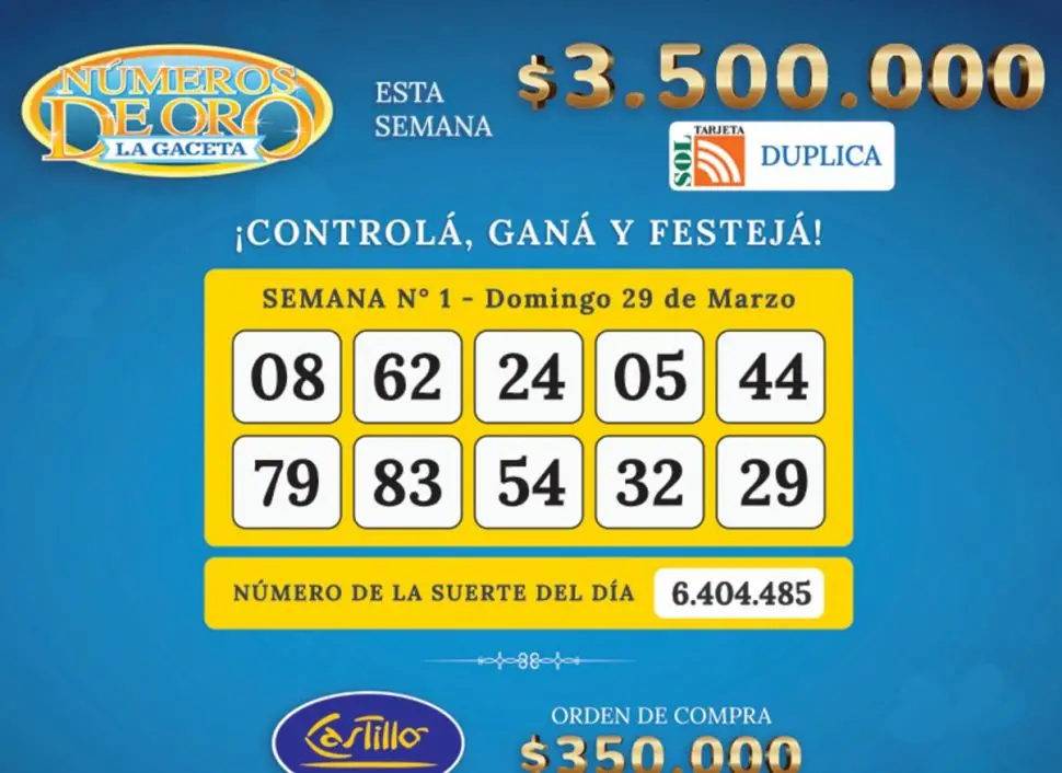 Los Números de Oro de LA GACETA del 29 de marzo de 2026