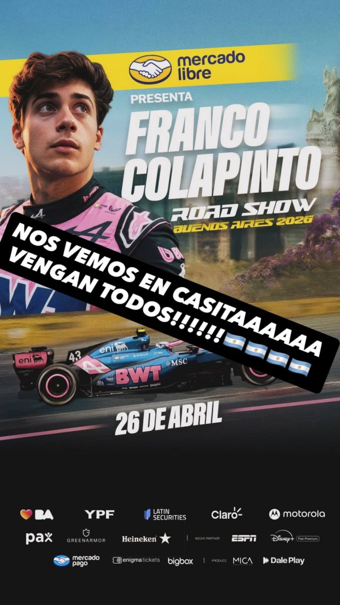 El eufórico mensaje de Colapinto tras confirmarse su exhibición en las calles de Buenos Aires