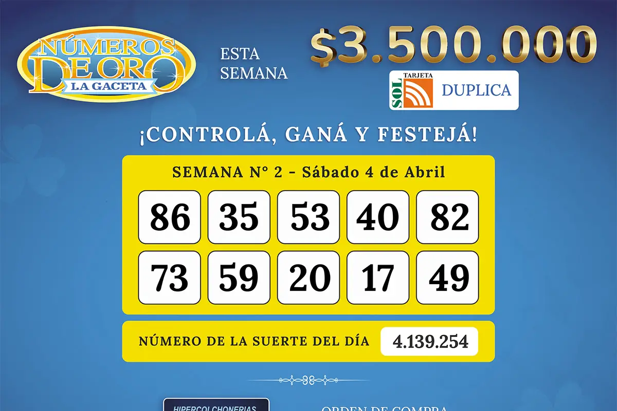 Los Números de Oro de LA GACETA del 4 de abril de 2026