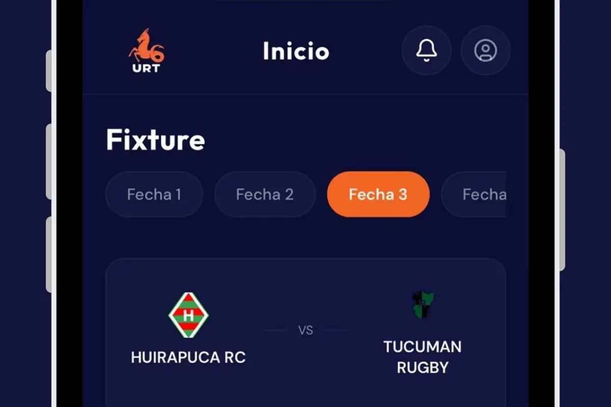 Así será la pantalla principal de la nueva app de la Unión de Rugby de Tucumán.