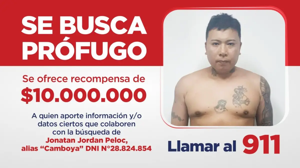 Recompensa de $10 millones por datos ciertos del prófugo salteño Jonatan Jordan Peloc
