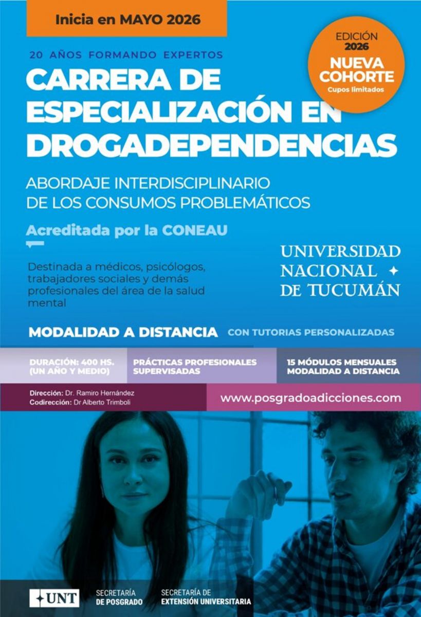 ESPECIALIZACIÓN. Todo lo que tenés que saber para inscribirte en la especialización en drogadependencias.