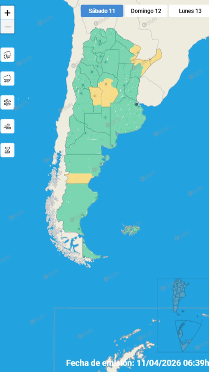 Mapa de alertas del Servicio Meteorológico Nacional