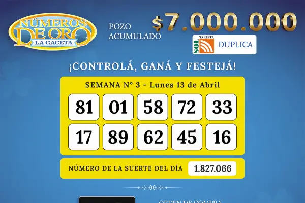 Los Números de Oro de LA GACETA del 13 de abril de 2026