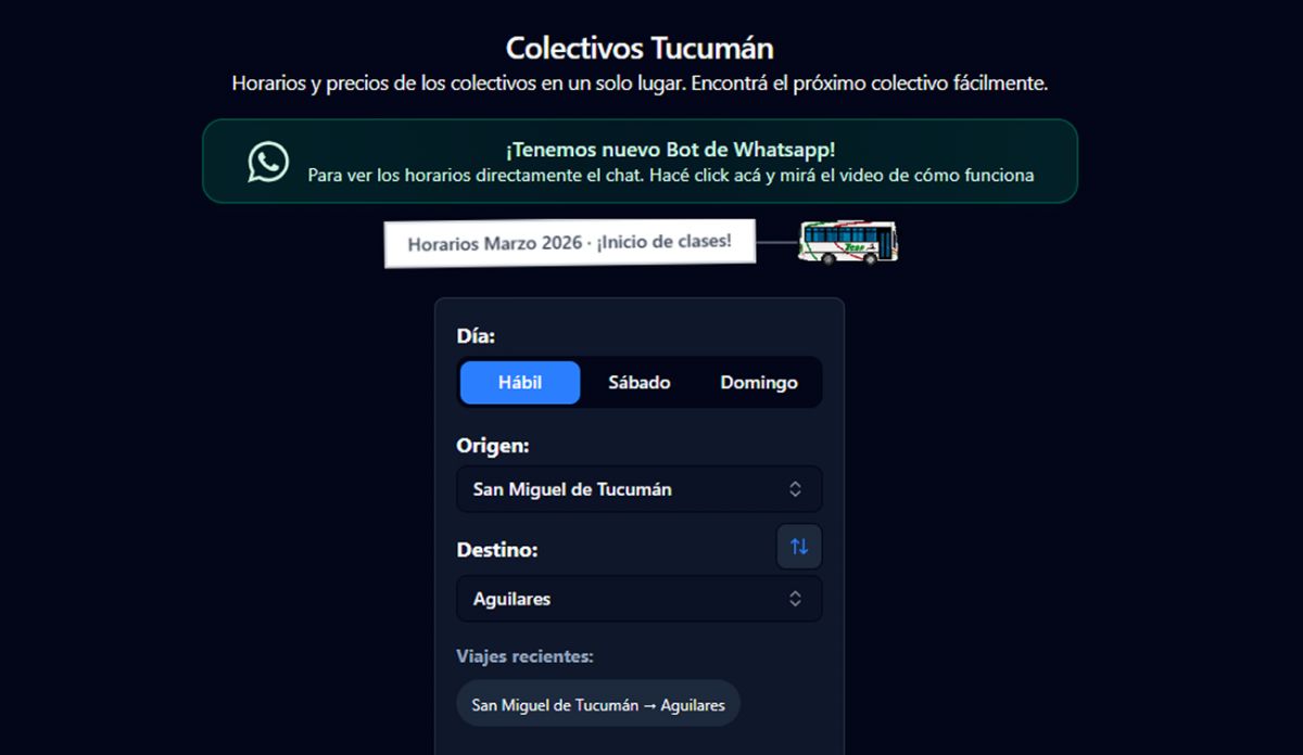 COLECTIVOS TUCUMAN. Así funciona la página que ordena la información del transporte interurbano. / CAPTURA DE PANTALLA