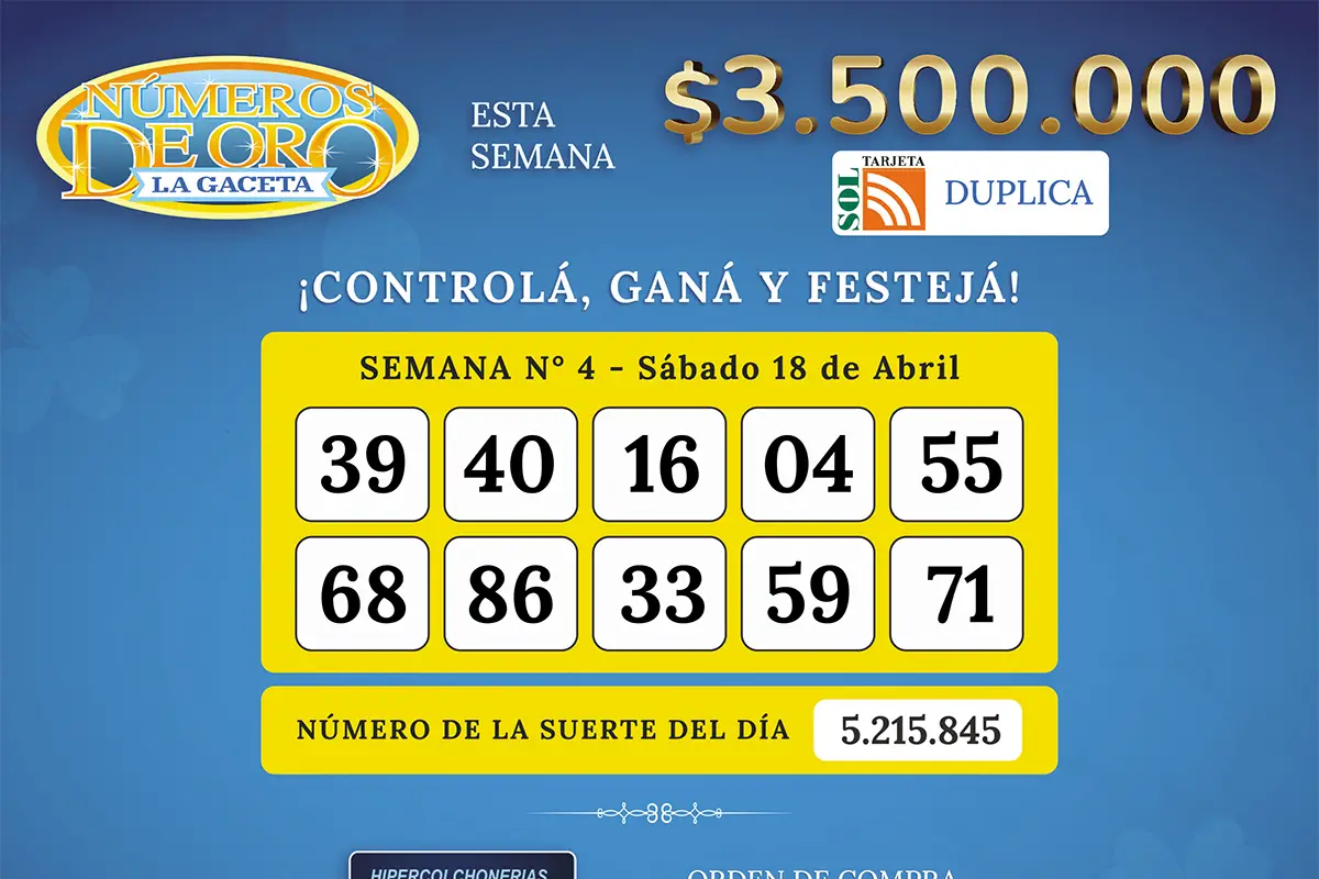 Los Números de Oro de LA GACETA del 18 de abril de 2026