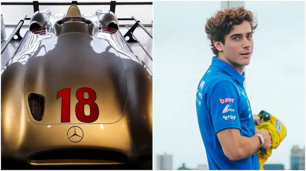 GRAN MOMENTO. Carlos Di Forti, propietario del vehículo, reveló detalles del mítico Mercedes W196 con el que Fangio fue campeón del mundo en 1954 y 1955. (Foto: Museo Juan Manuel Fangio/@AlpineF1Team/X).