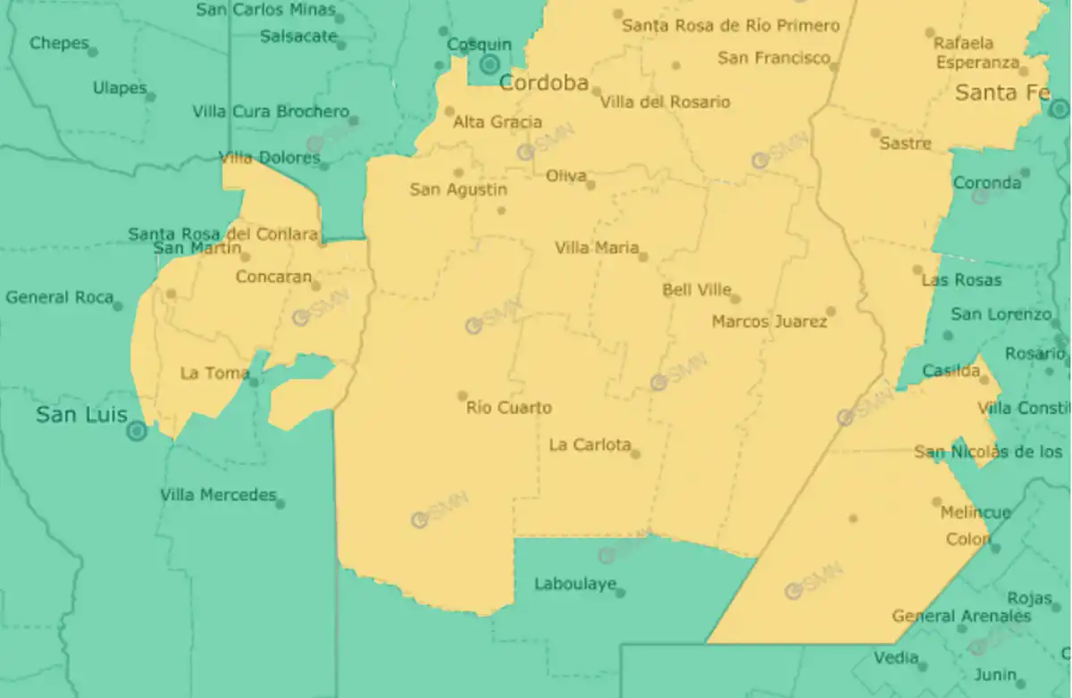 Alerta amarilla por fuertes tormentas en el centro del país para este 25 de abril