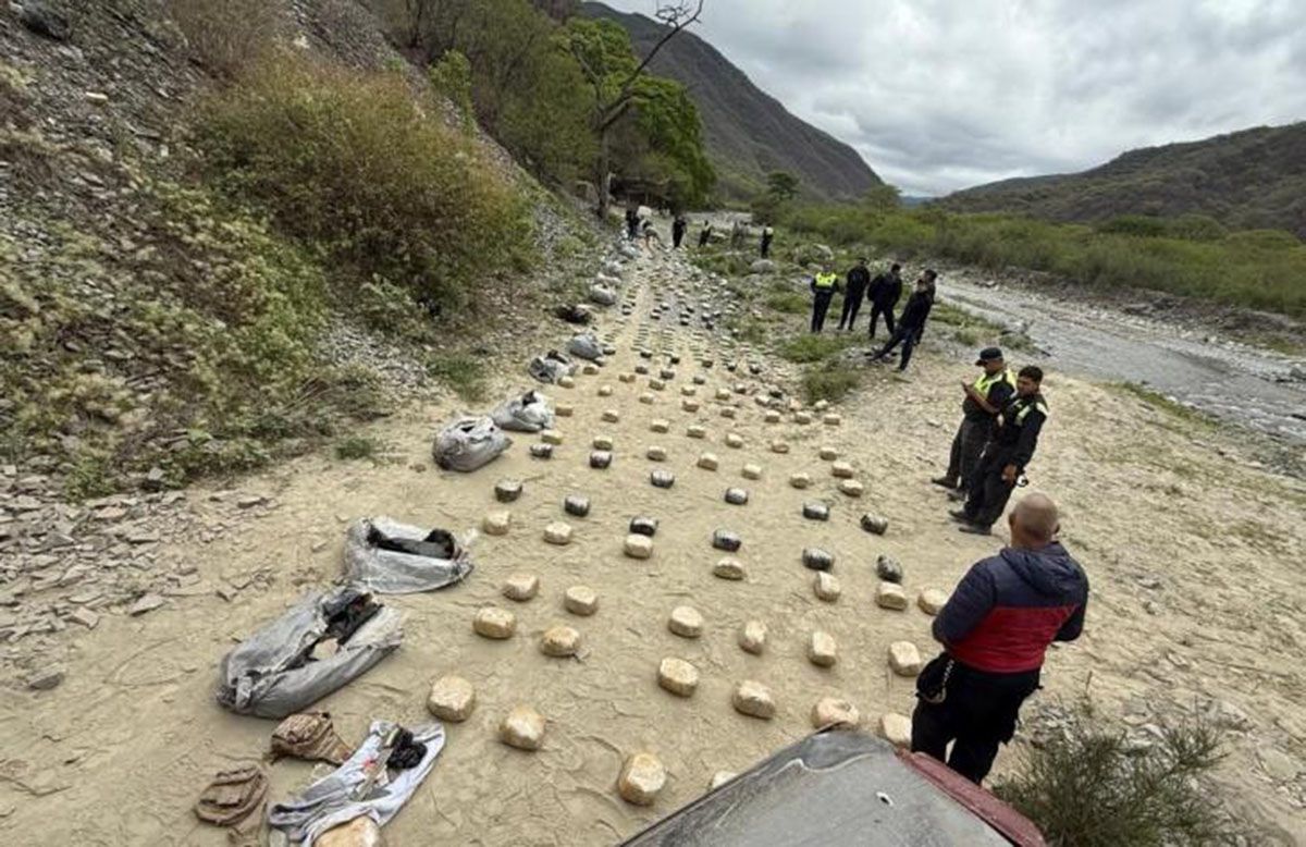 JUNTO AL RÍO. Fuerzas de seguridad analizan lo decomisado.