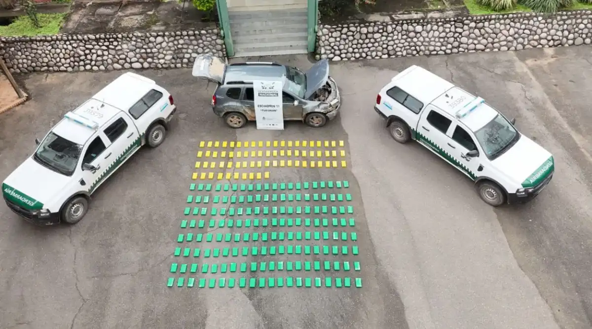 EL RESULTADO. Los panes de cocaína y la camioneta fueron trasladadas a la base del escuadrón que tiene Gendarmería en Las Talitas.