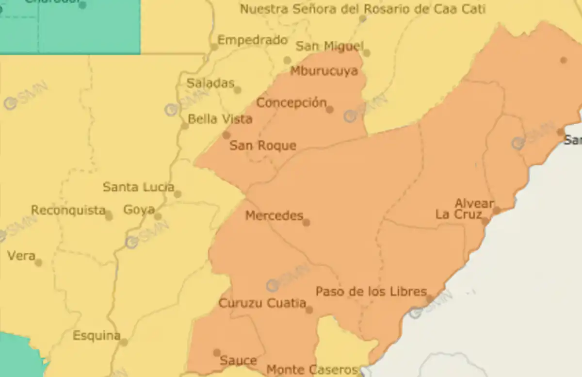 El NEA en alerta naranja por tormentas el Día del Trabajador