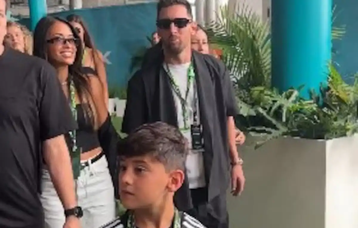 Messi llegó al GP de Miami junto a su familia.