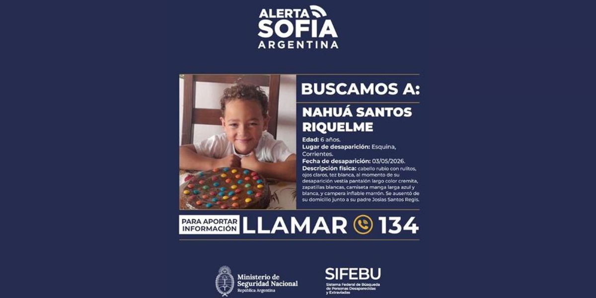 Desesperada búsqueda de un niño de 6 años en Corrientes: rige la Alerta Sofía