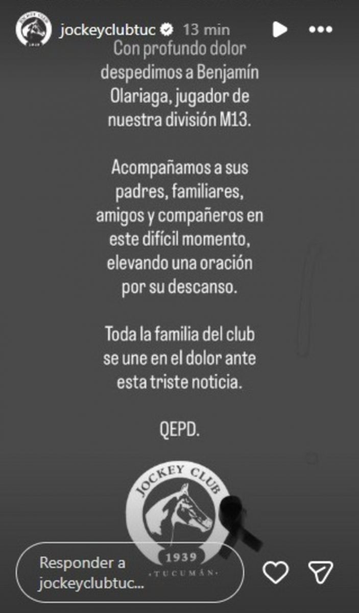El club donde jugaba y el colegio al que asistía despidieron a Benjamín Olariaga
