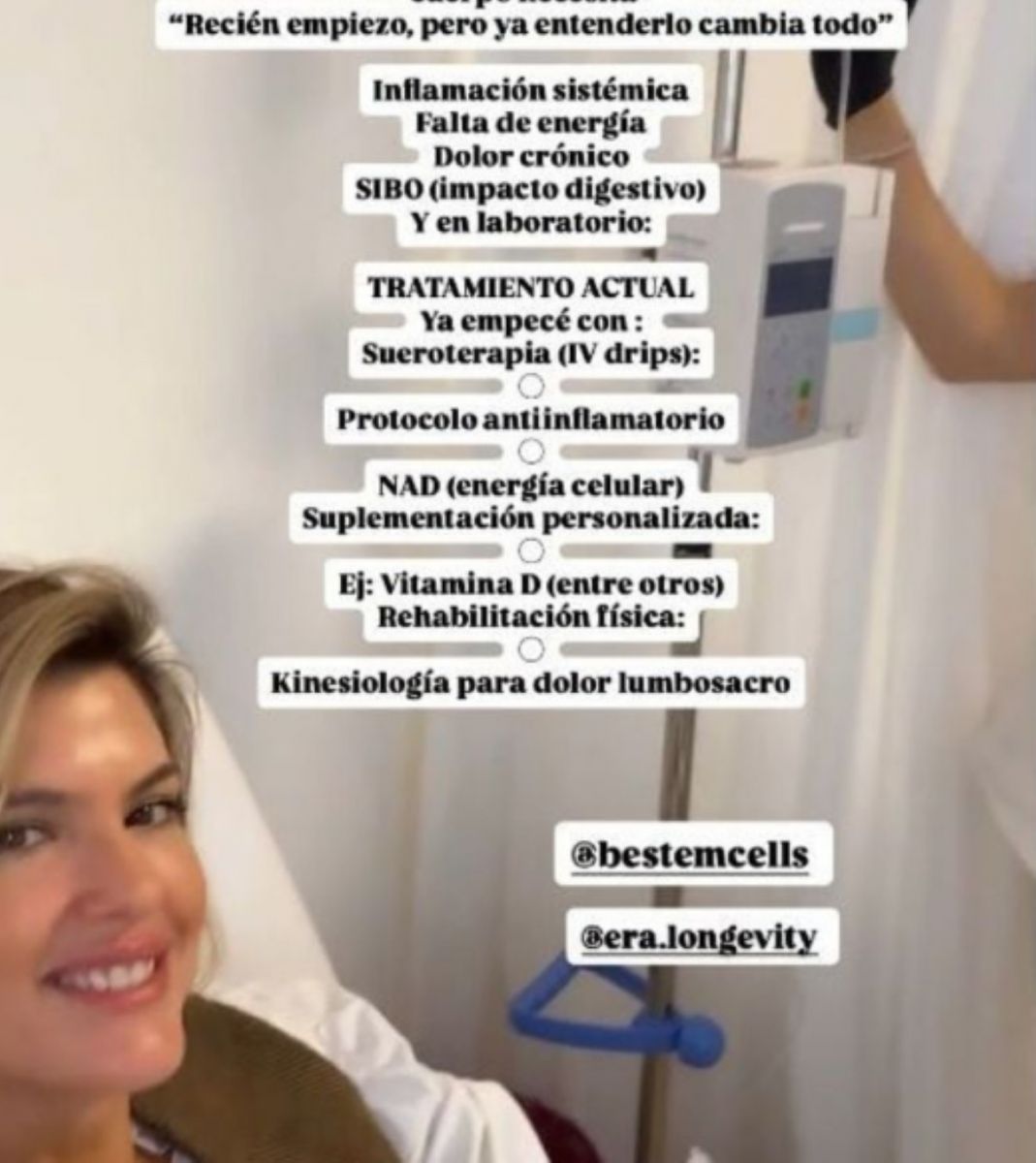 EN INSTAGRAM. Muy distendida, Del Cerro mostró su internación.