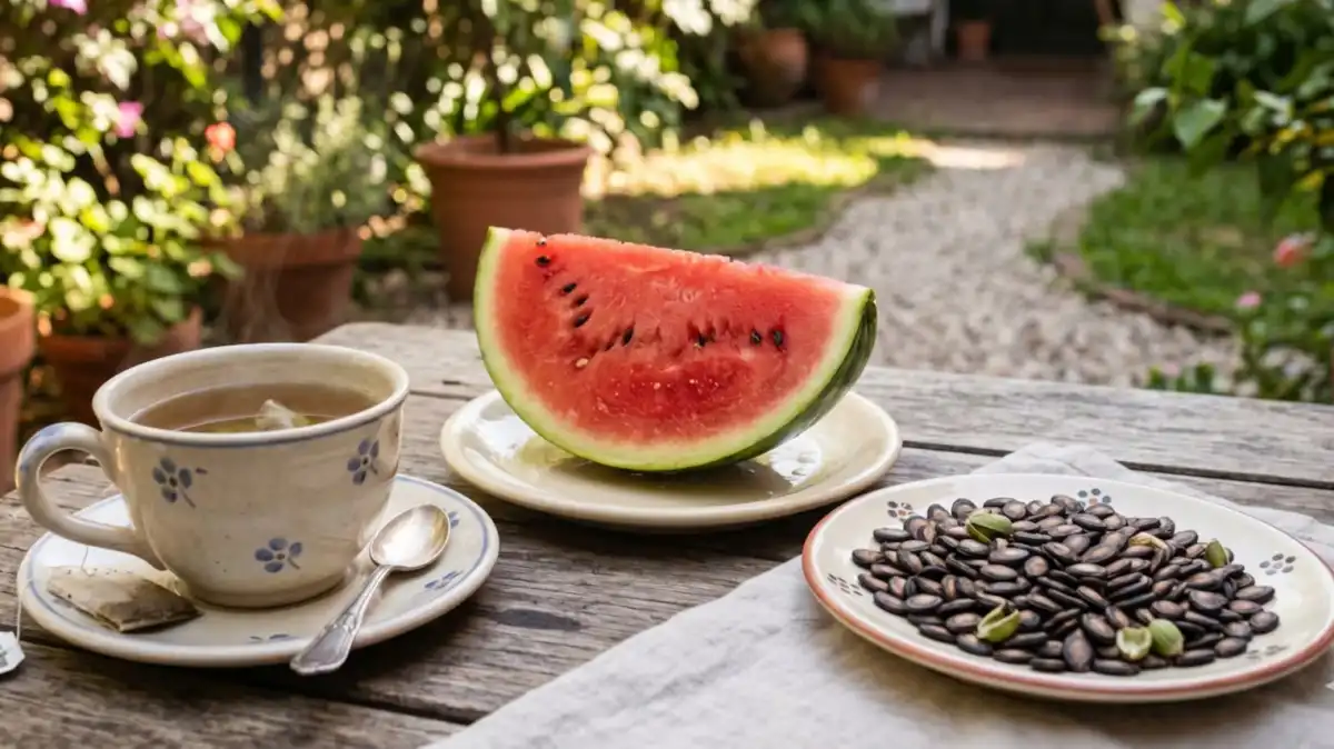 Los beneficios de tomar té de semillas de sandía. Foto: Imagen generada con Gemini IA.