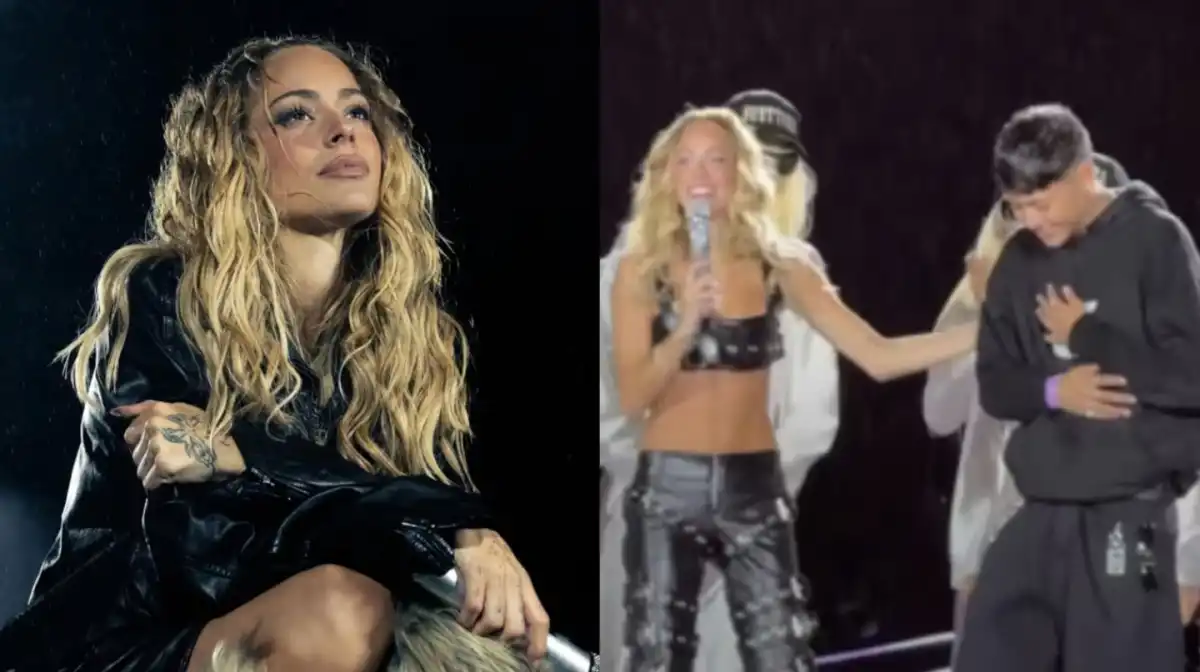 Tini sorprendió a un empleado de limpieza y lo hizo bailar en su show de Salta