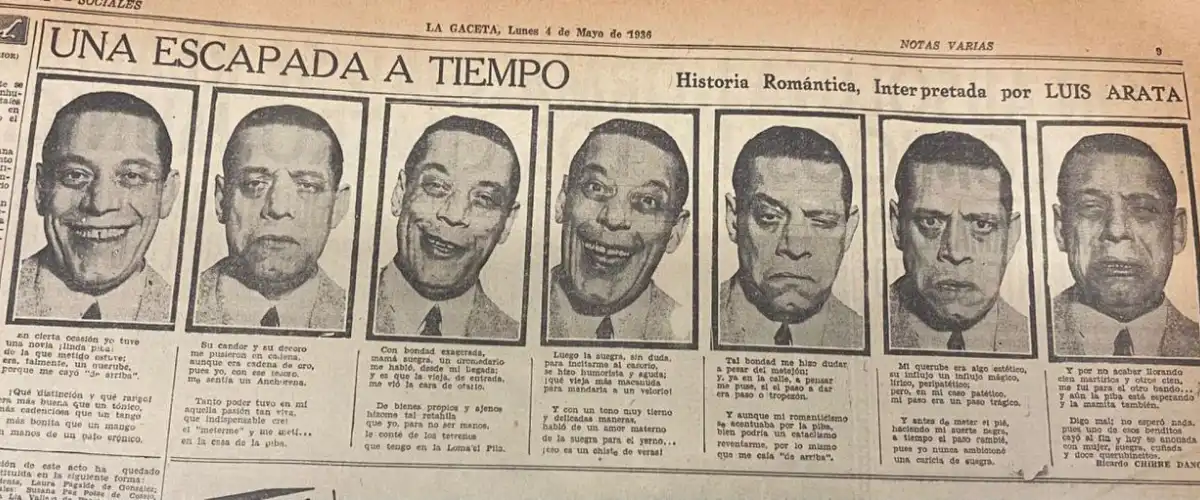 Recuerdos fotográficos: 1936. El cómico Luis Arata ilustra un poema satírico en LA GACETA