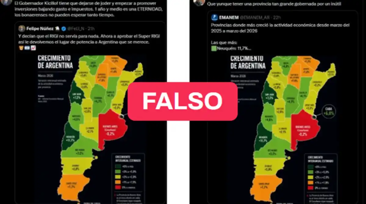 El mapa de actividad económica de las provincias que compartió Milei es falso y no pertenece al IAE