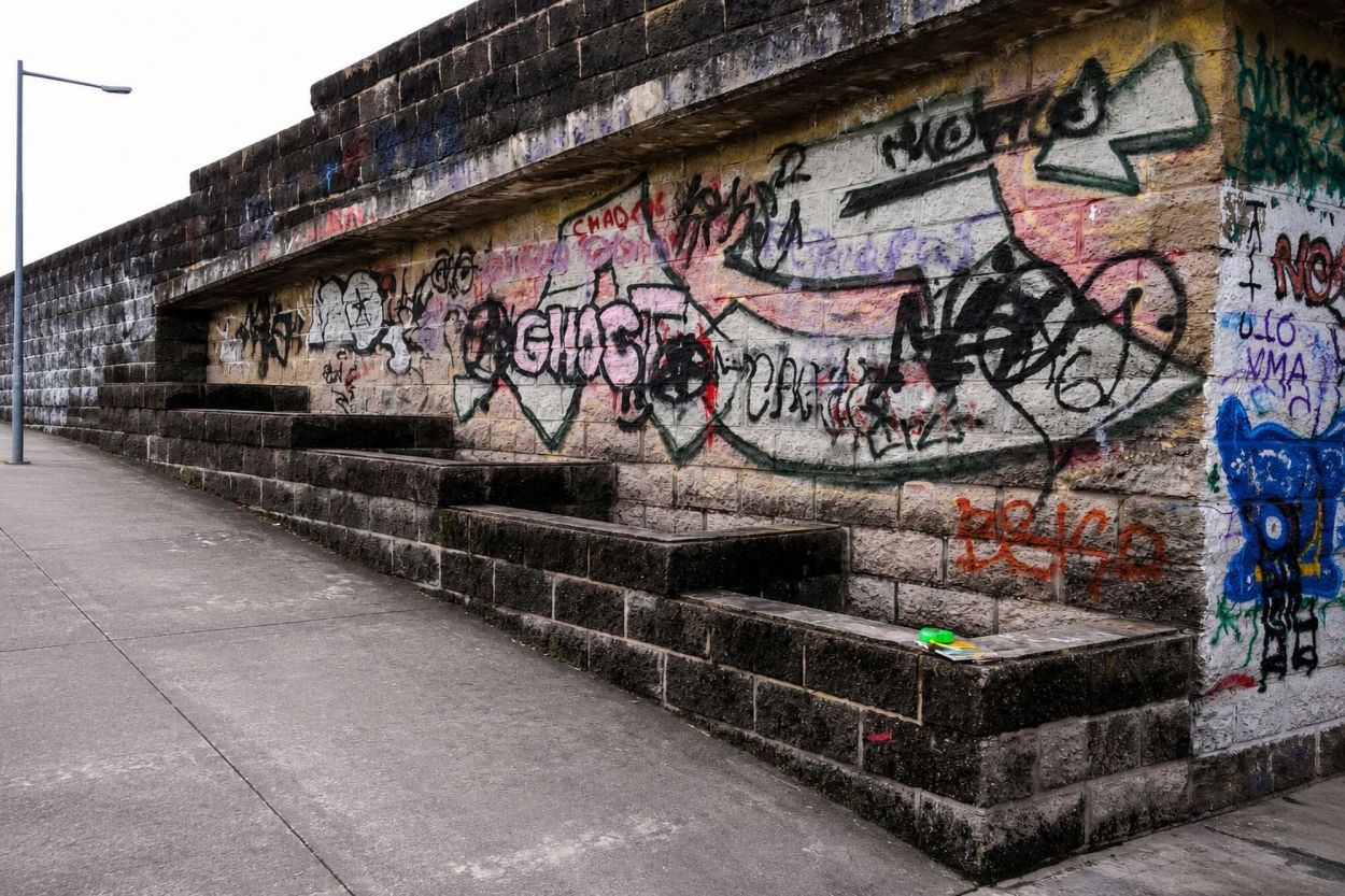 PRESENTE. Con grafittis y algo descuidado, es cómo se encuentra hoy uno de los sectores más transitados de la capital tucumana.