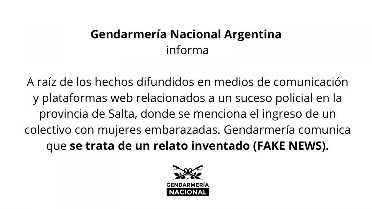 Gendarmería desmintió la versión sobre un micro con mujeres embarazadas que intentaban ingresar a Salta