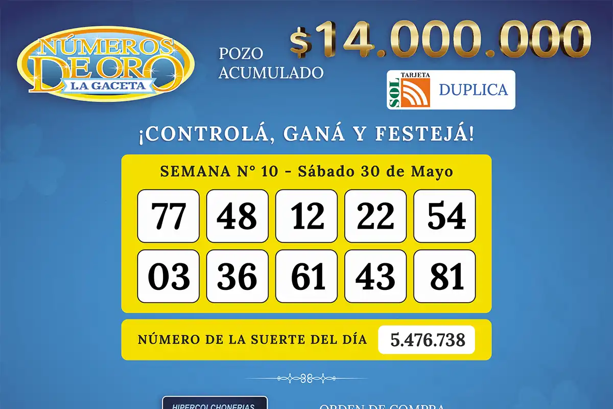 Los Números de Oro de LA GACETA del 30 de mayo de 2026