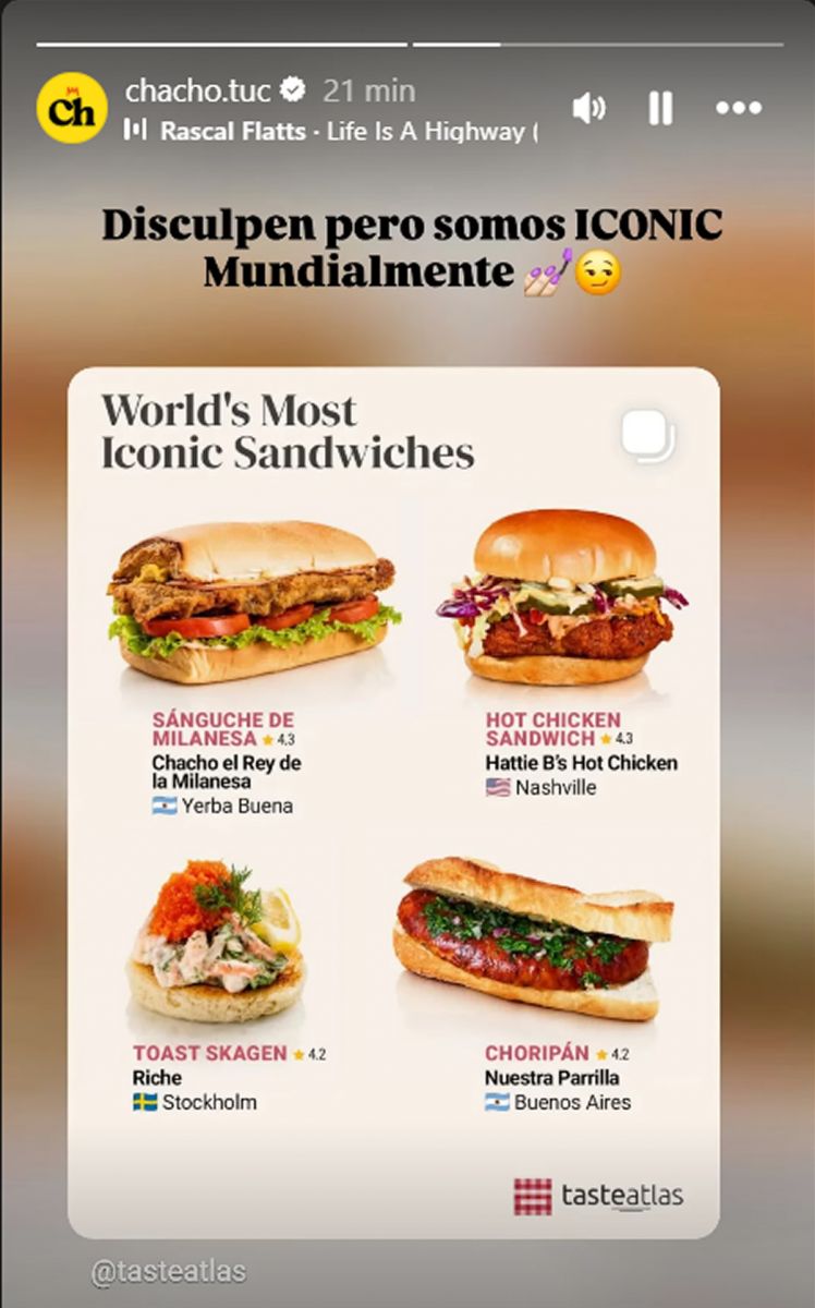 Así celebró la sanguchería Chacho la elección de la mila entre las más icónicas del mundo.