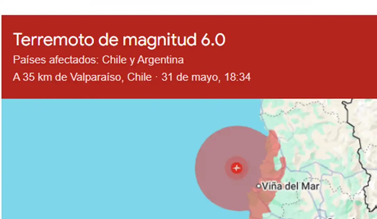 Alerta de Google tras el sismo que sacudió a Chile. 